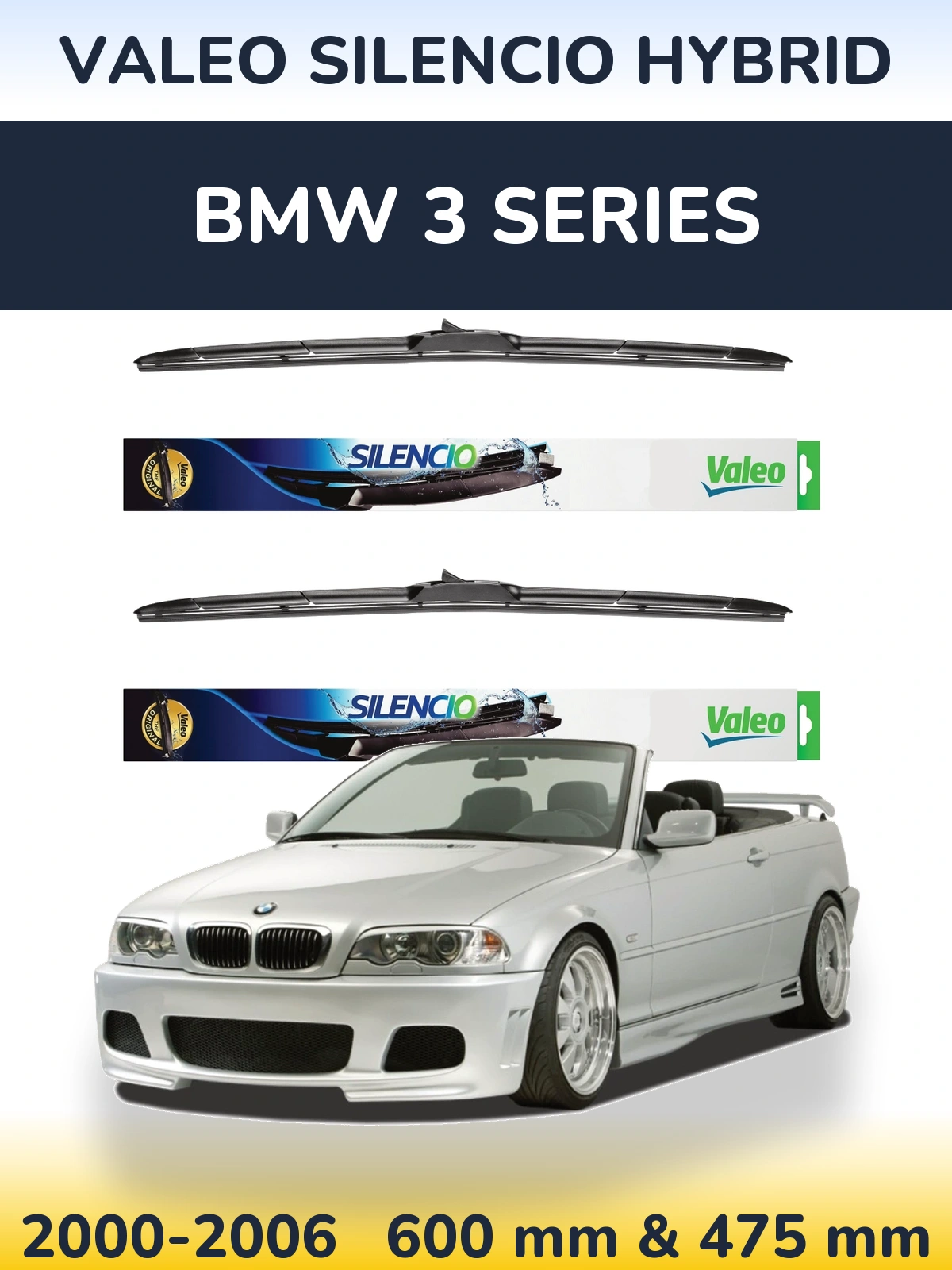 Комплект передніх щіток Valeo Silencio Hybrid 600 & 475 мм для BMW 3 Series 2000-2006