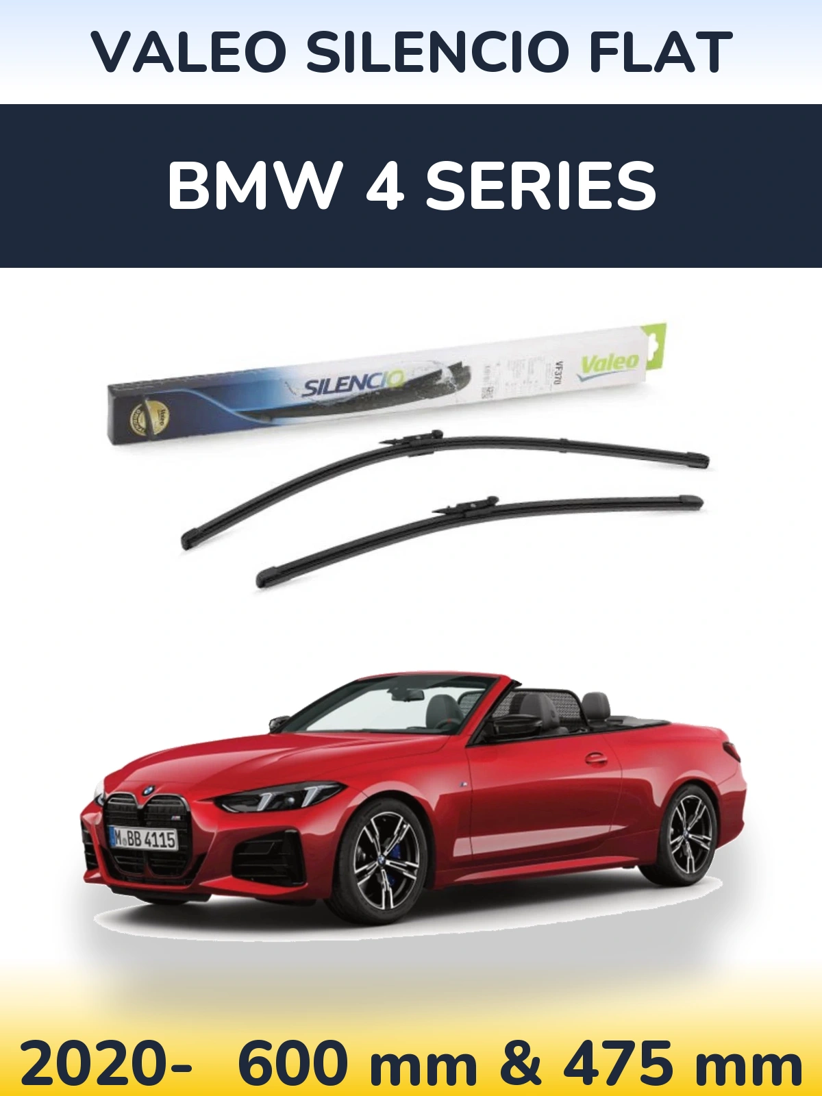 Комплект передніх щіток Valeo Silencio Flat 600 & 475 мм для BMW 4 Series 2020-2026