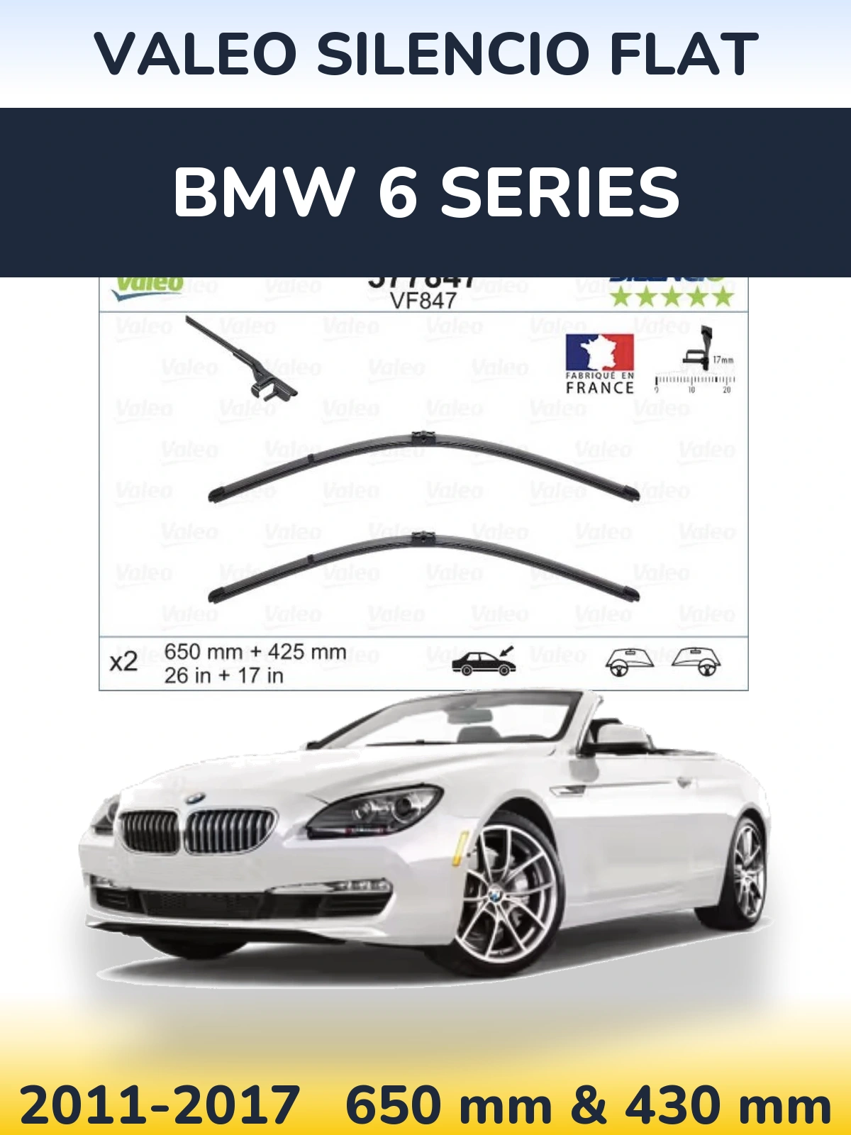 Комплект передних дворников Valeo Silencio Flat 650 & 430 мм для BMW 6 Series 2011-2017
