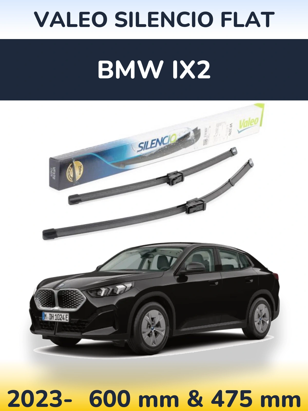 Комплект передніх щіток Valeo Silencio Flat 600 & 475 мм для BMW iX2 2023-2026