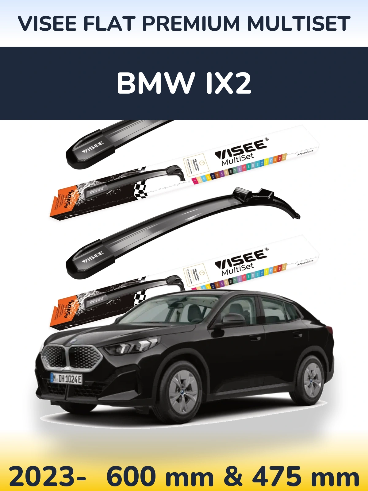 Комплект передних дворников VISEE FLAT PREMIUM MultiSet 600 & 475 мм для BMW iX2 2023-2026