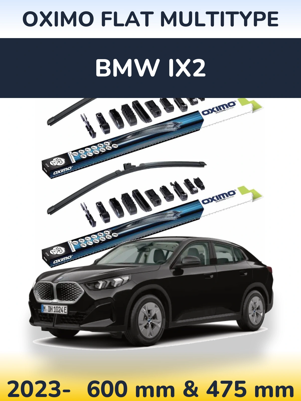 Комплект передних дворников Oximo Flat MultiТипe 600 & 475 мм для BMW iX2 2023-2026