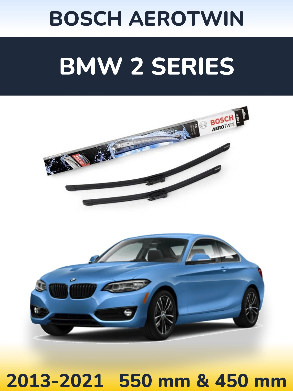 Комплект передних дворников BOSCH AeroTwin 550 & 450 мм для BMW 2 Series 2013-2021