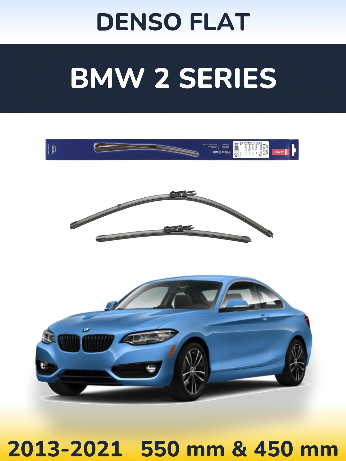 Front wiper blade set Denso Flat 550 & 450 mm for BMW 2 Series 2013-2021