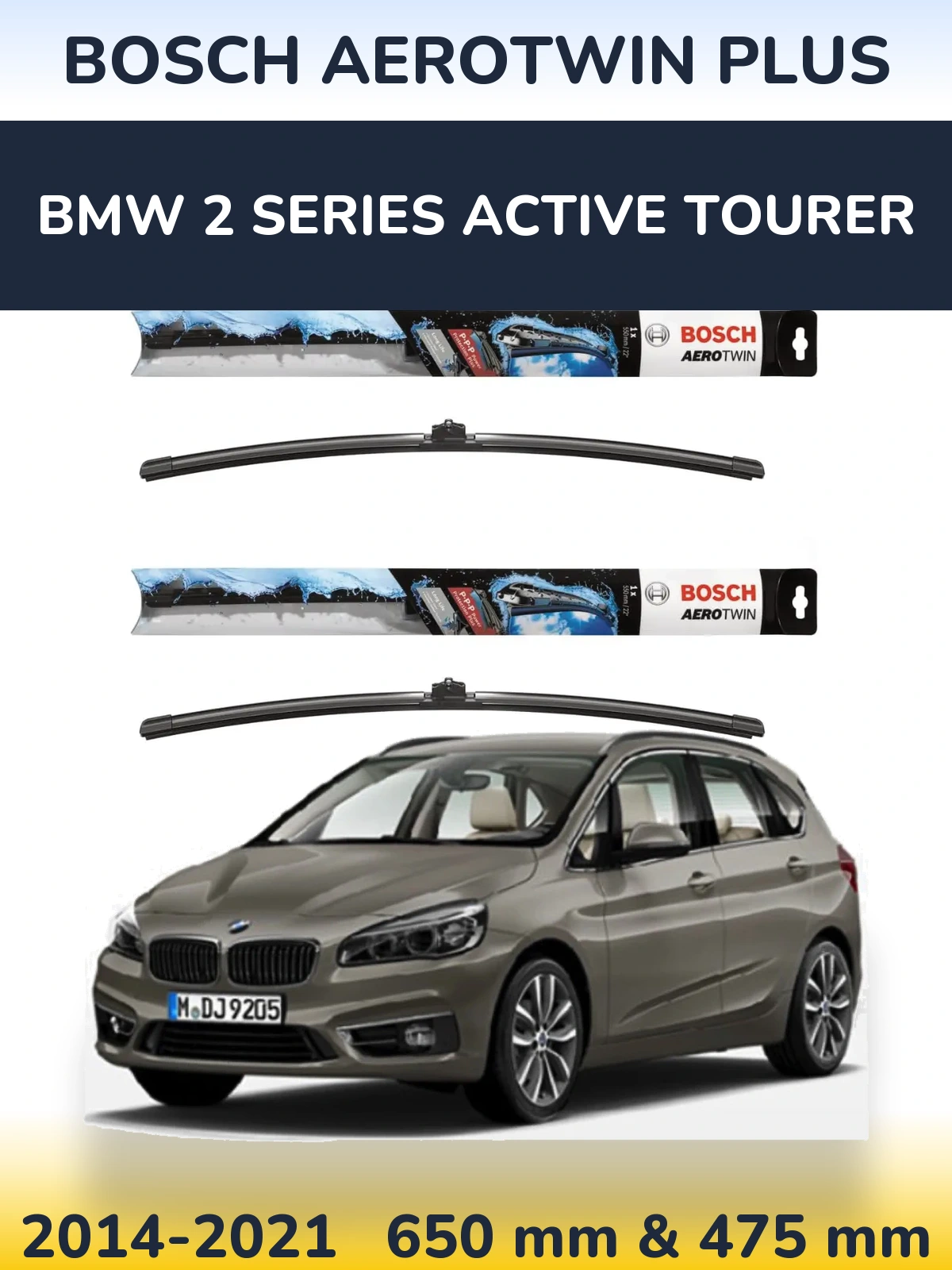 Комплект передних дворников BOSCH AeroTwin Plus 650 & 475 мм для BMW 2 Series Active Tourer 2014-2021