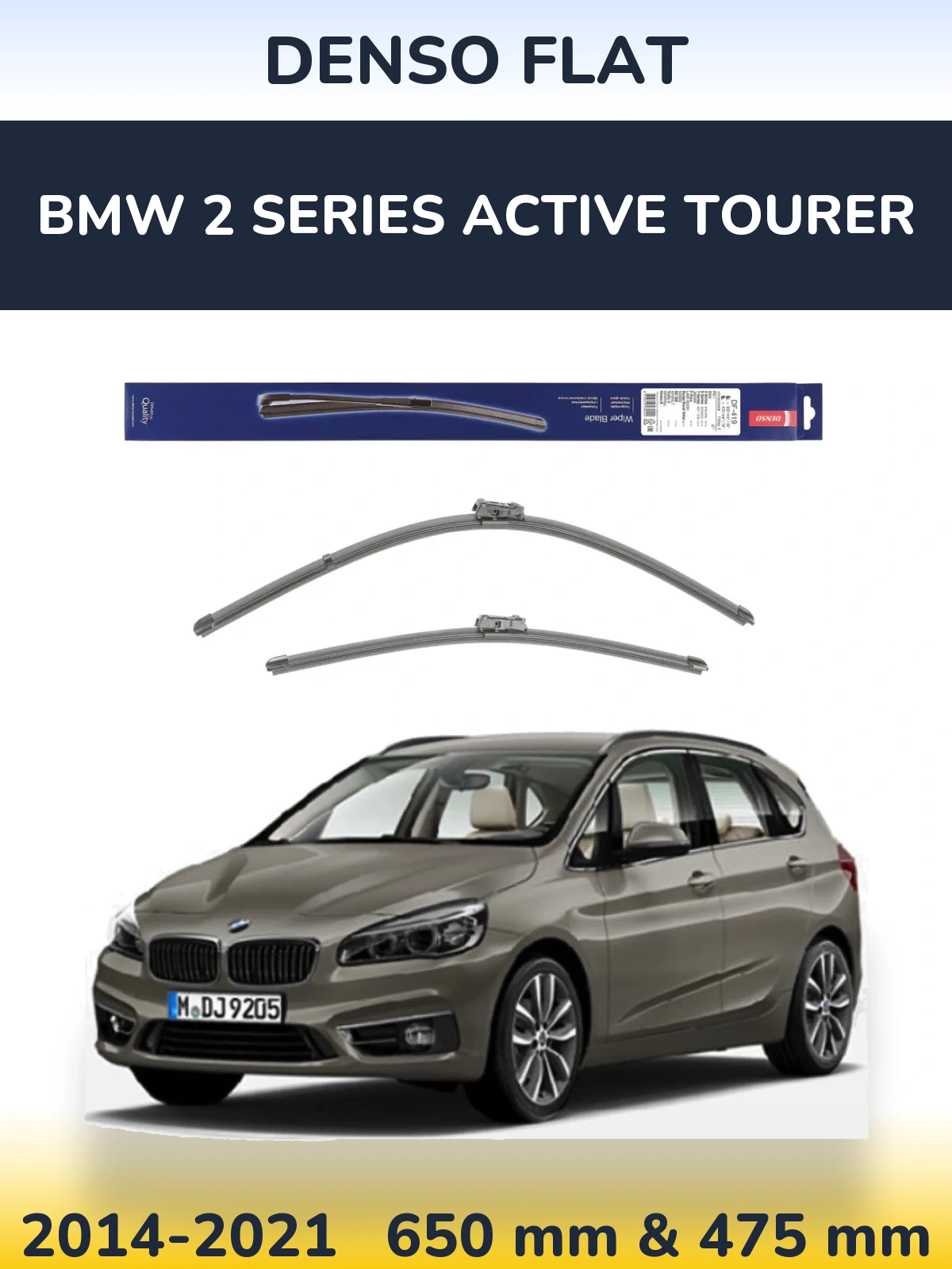 Комплект передних дворников Denso Flat 650 & 475 мм для BMW 2 Series Active Tourer 2014-2021