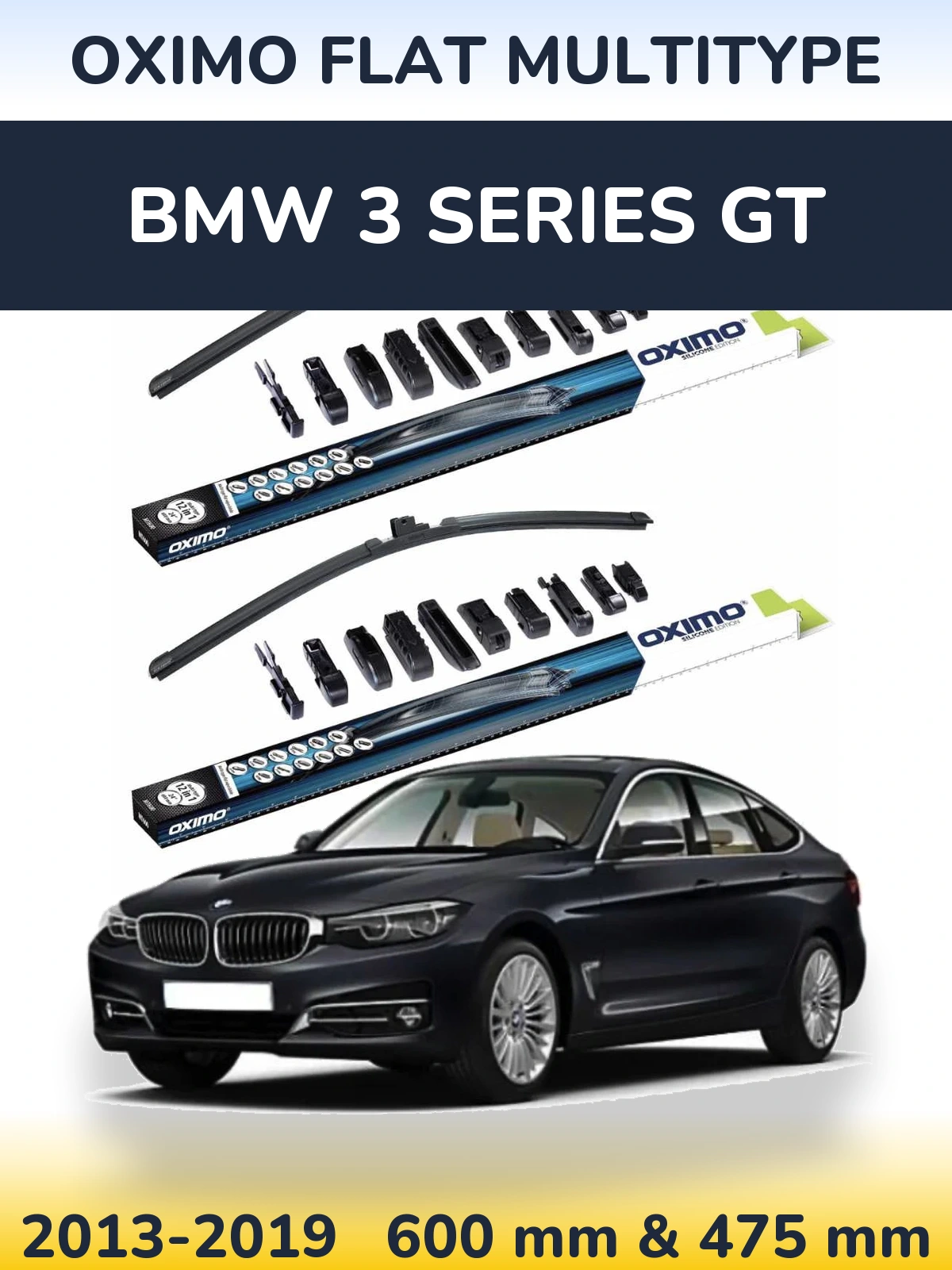 Комплект передних дворников Oximo Flat MultiТипe 600 & 475 мм для BMW 3 Series GT 2013-2019