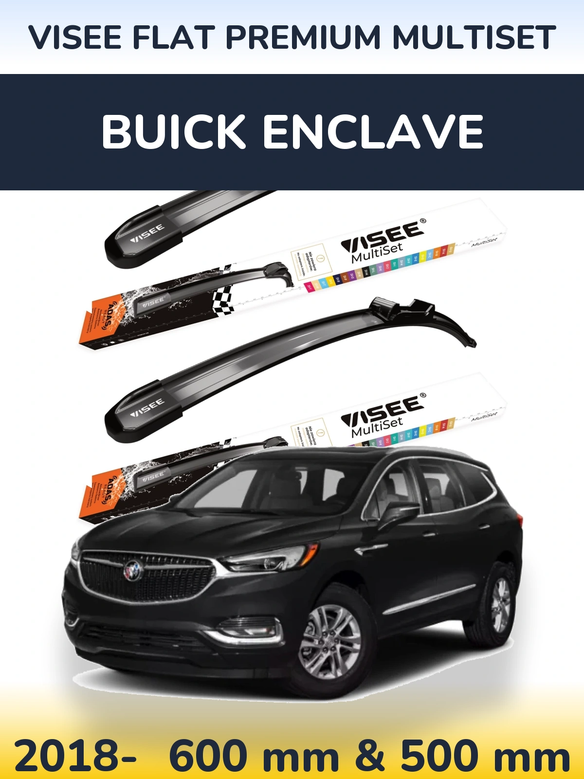 Комплект передніх щіток VISEE FLAT PREMIUM MultiSet 600 & 500 мм для Buick Enclave 2018-2026