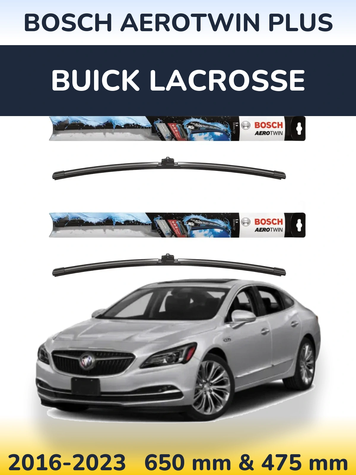 Комплект передніх щіток BOSCH AeroTwin Plus 650 & 475 мм для Buick LaCrosse 2016-2023