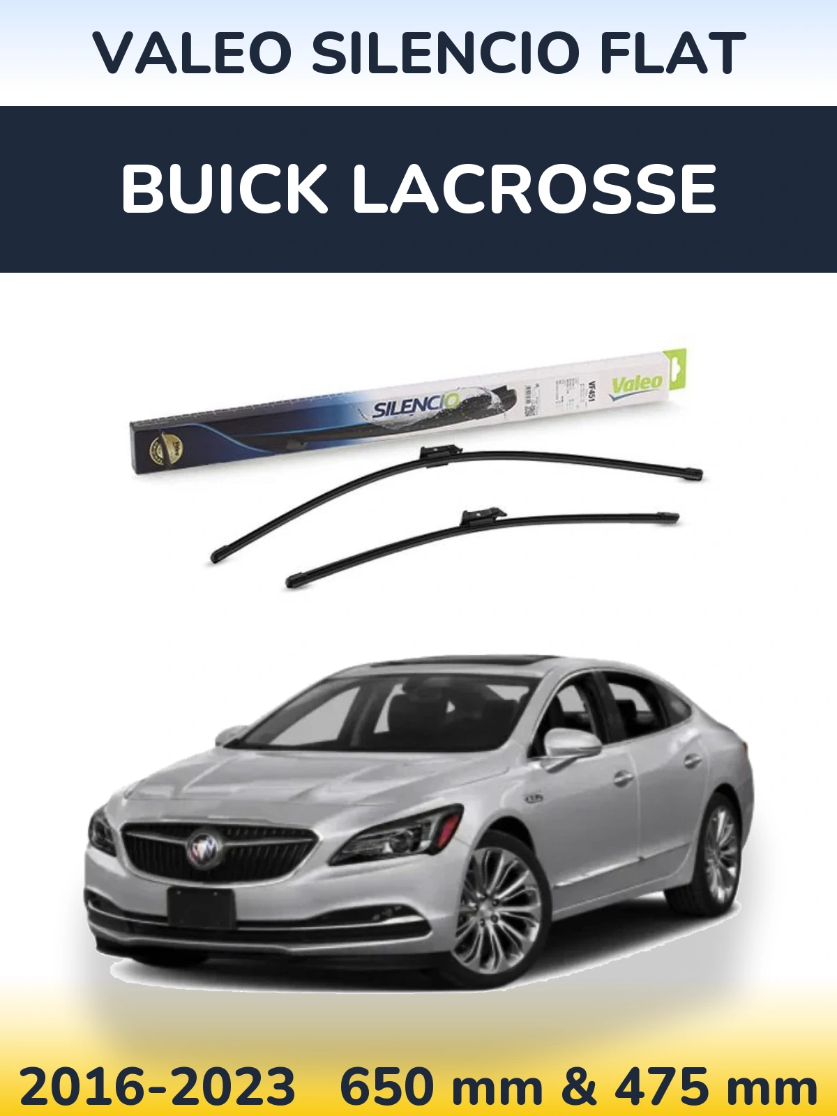 Комплект передніх щіток Valeo Silencio Flat 650 & 475 мм для Buick LaCrosse 2016-2023