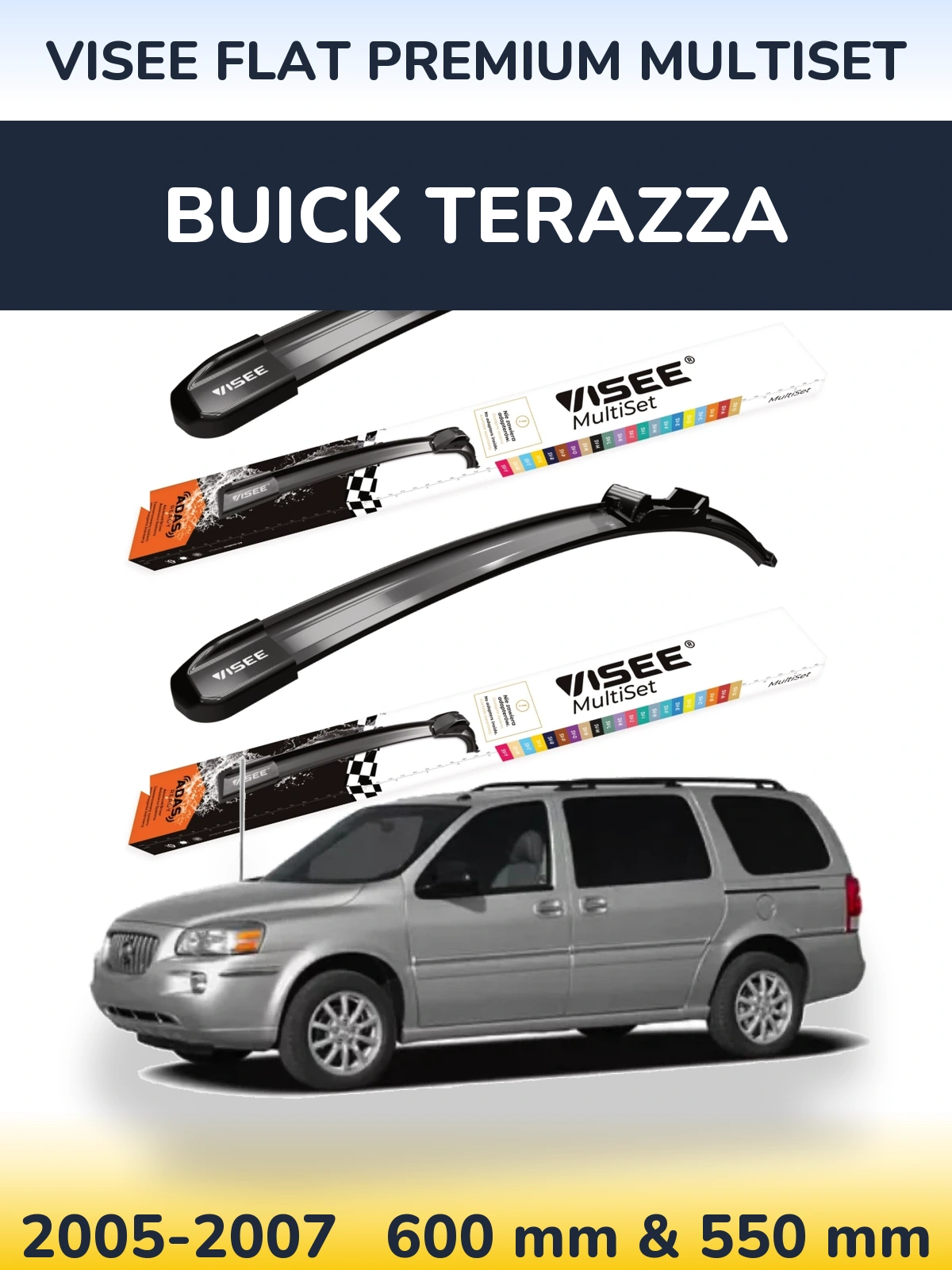 Комплект передних дворников VISEE FLAT PREMIUM MultiSet 600 & 550 мм для Buick Terazza 2005-2007