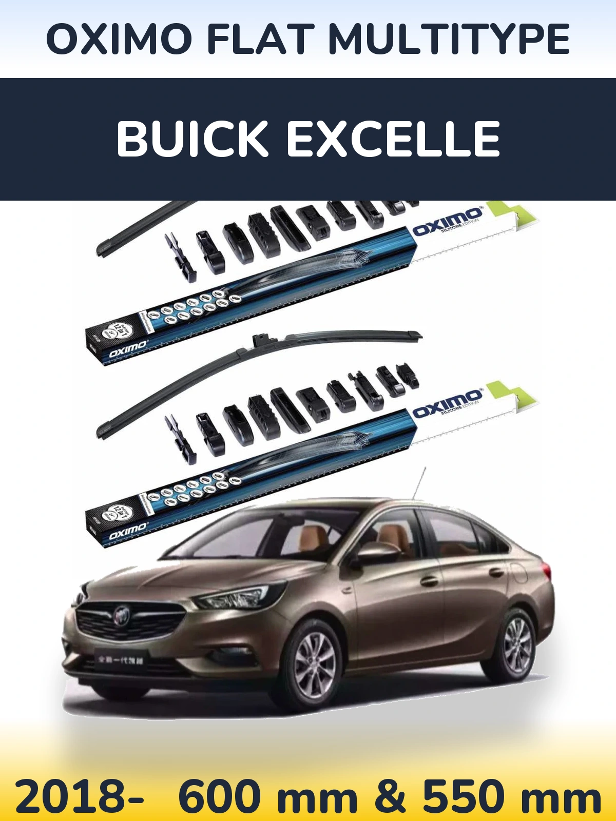 Комплект передніх щіток Oximo Flat MultiТипe 600 & 550 мм для Buick Excelle 2018-2026