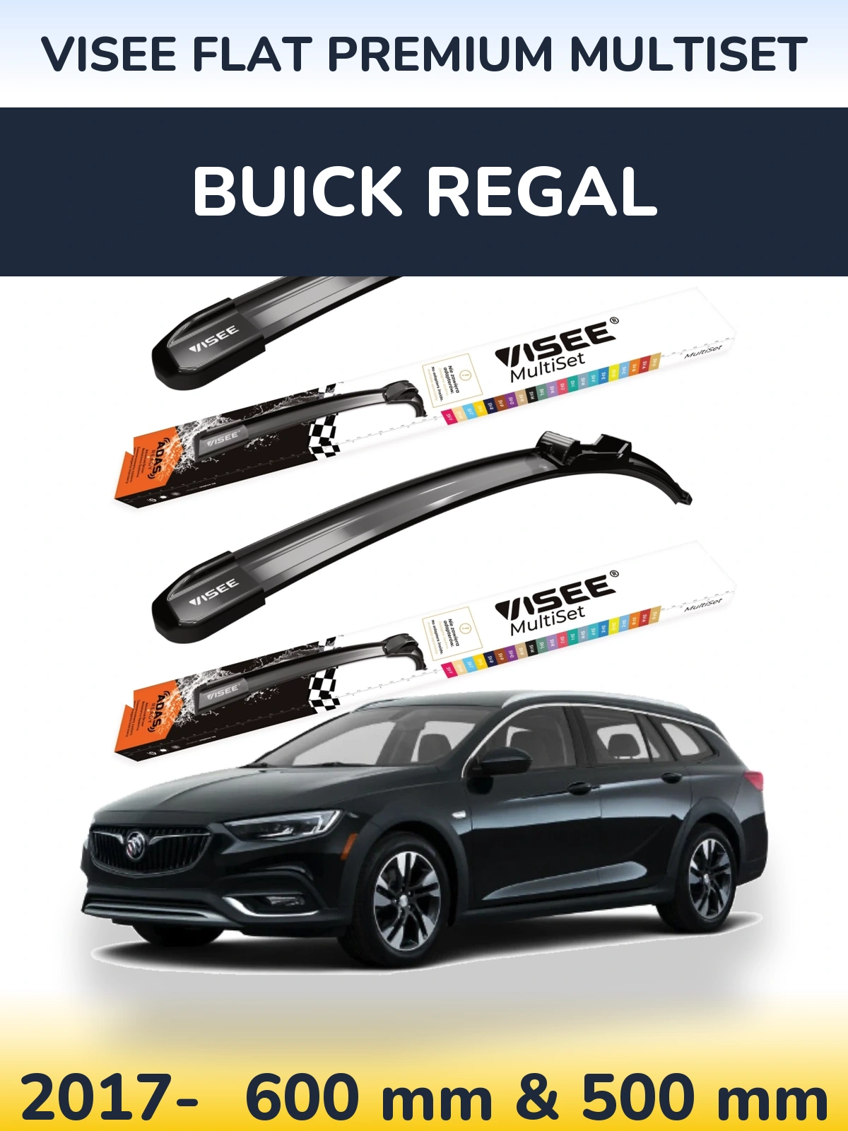 Комплект передніх щіток VISEE FLAT PREMIUM MultiSet 600 & 500 мм для Buick Regal 2017-2026