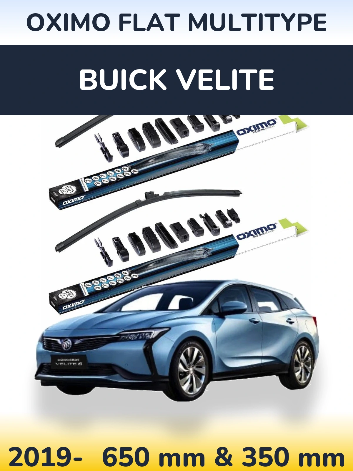 Комплект передніх щіток Oximo Flat MultiТипe 650 & 350 мм для Buick Velite 2019-2026