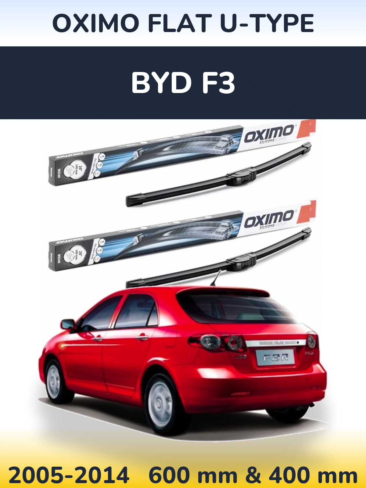 Комплект передних дворников Oximo Flat U-type 600 & 400 мм для BYD F3 2005-2014