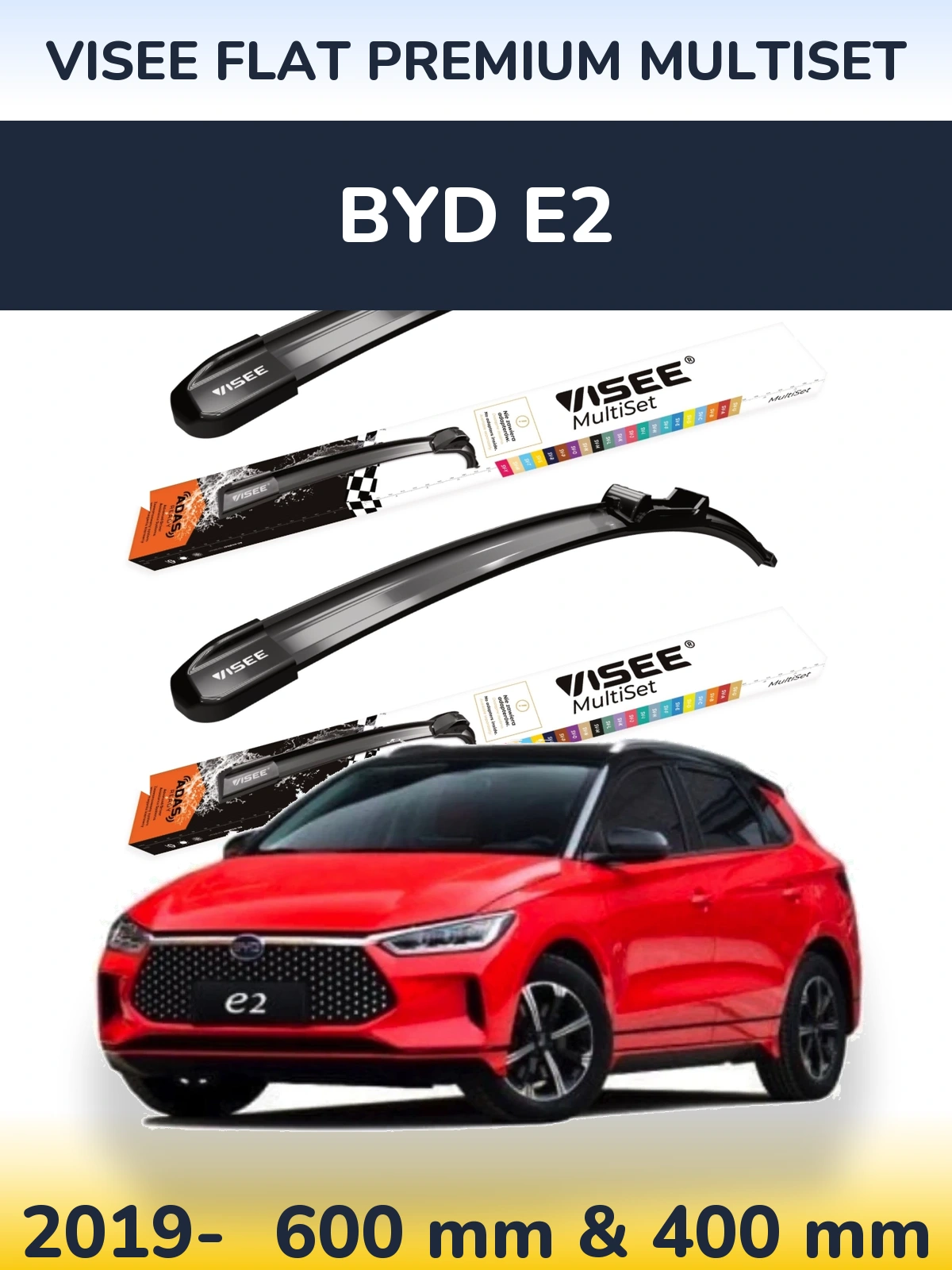 Комплект передних дворников VISEE FLAT PREMIUM MultiSet 600 & 400 мм для BYD E2 2019-2026
