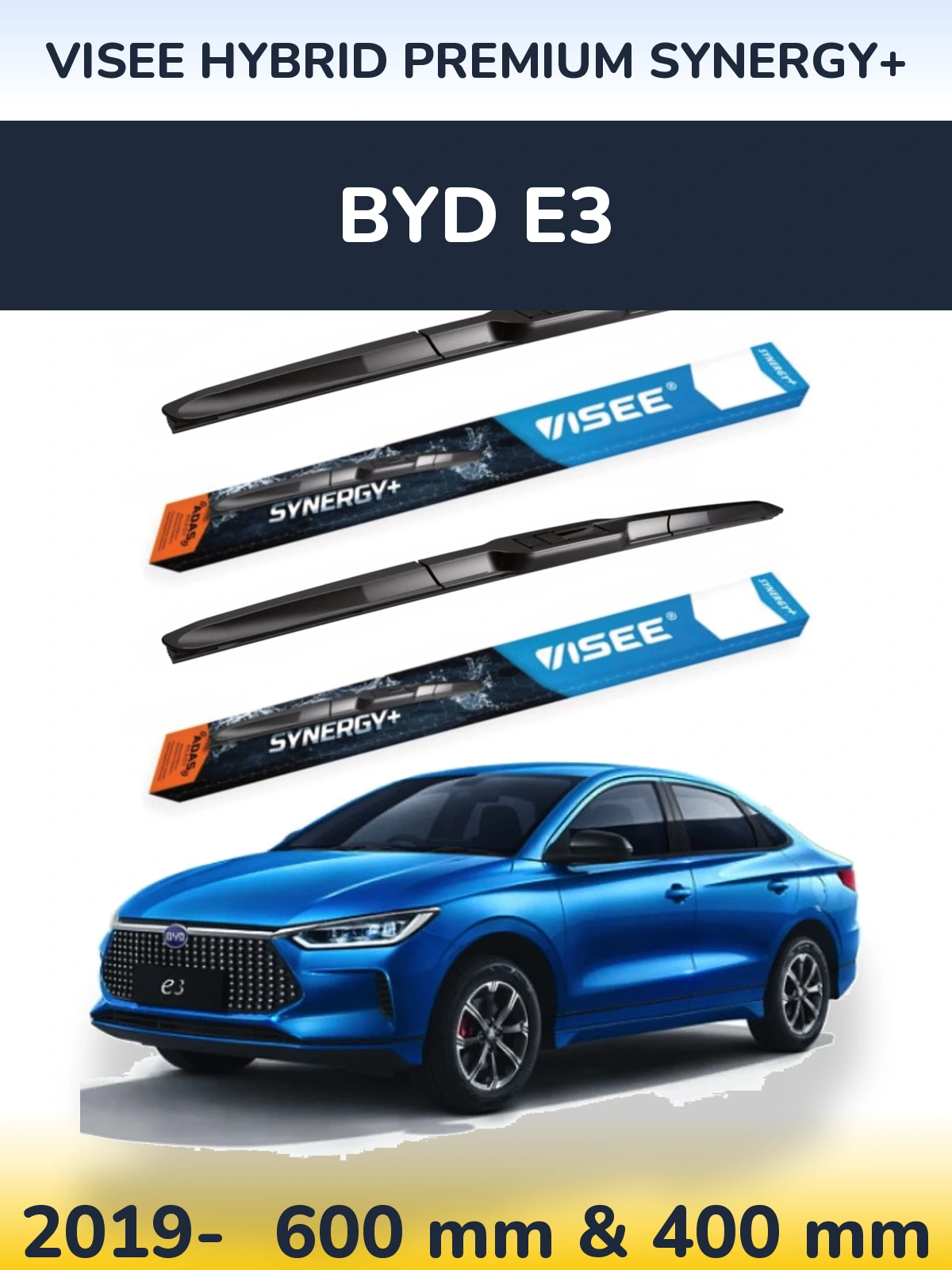 Комплект передніх щіток VISEE HYBRID PREMIUM SYNERGY+ 600 & 400 мм для BYD E3 2019-2026