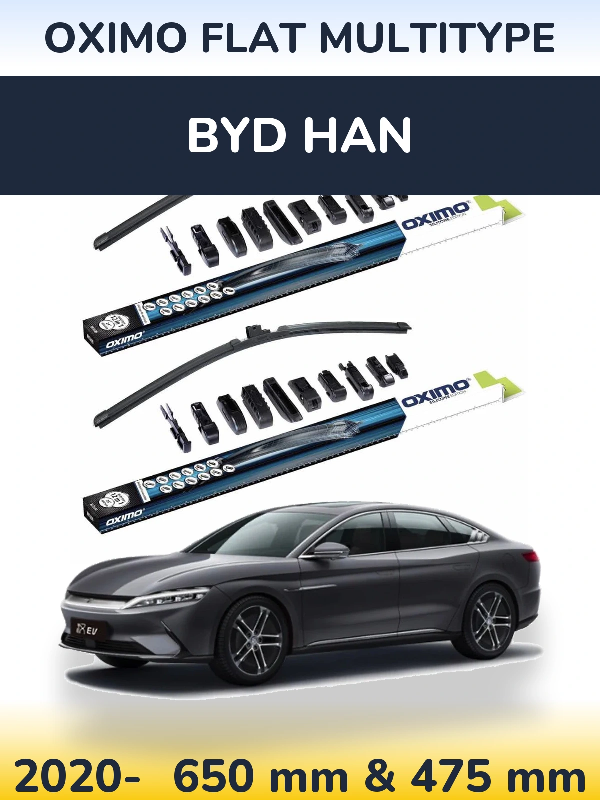Комплект передніх щіток Oximo Flat MultiТипe 650 & 475 мм для BYD Han 2020-2026