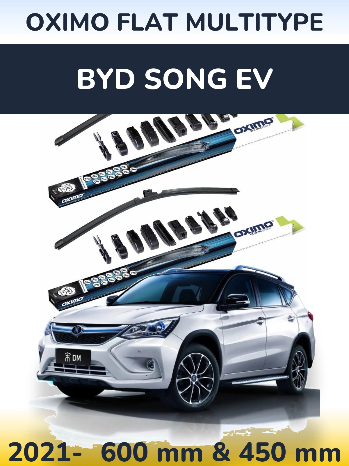 Комплект передних дворников Oximo Flat MultiТипe 600 & 450 мм для BYD Song EV 2021-2026