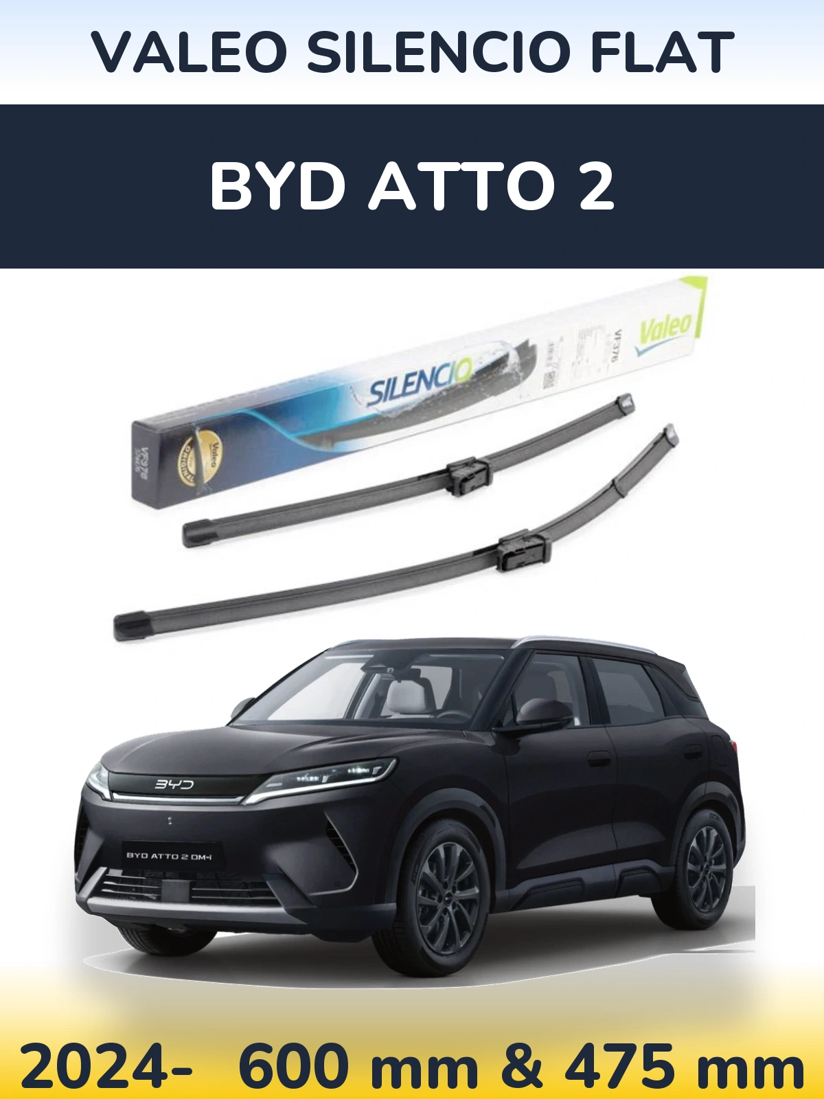 Комплект передніх щіток Valeo Silencio Flat 600 & 475 мм для BYD Atto 2 2024-2026