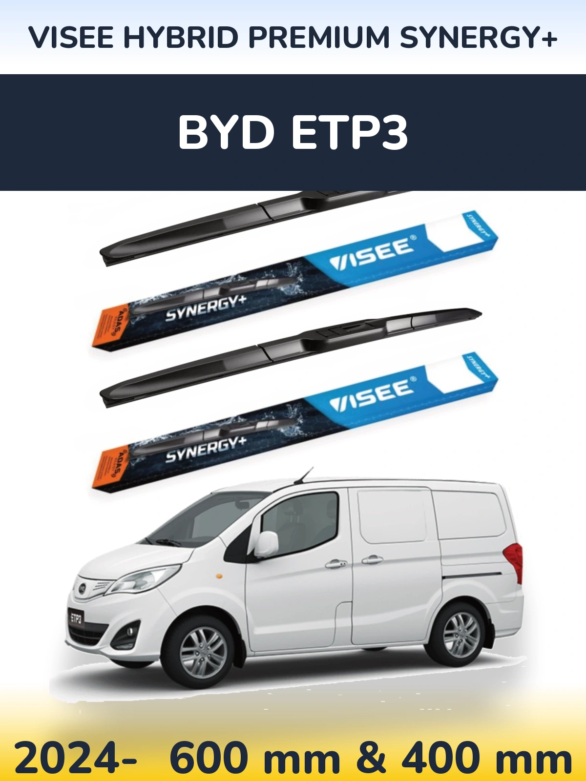 Комплект передніх щіток VISEE HYBRID PREMIUM SYNERGY+ 600 & 400 мм для BYD ETP3 2024-2026