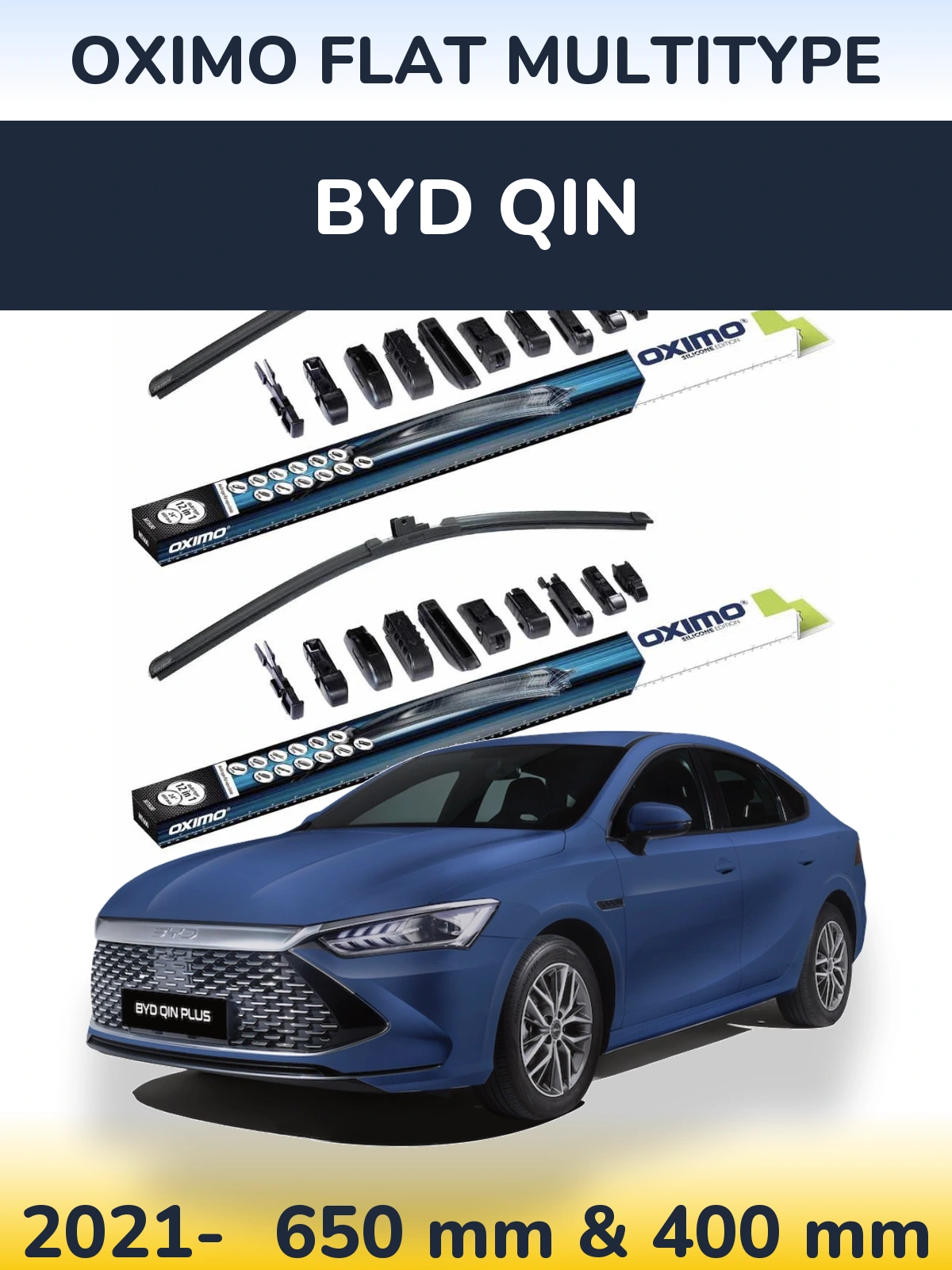 Front wiper blade set Oximo Flat MultiTypee 650 & 400 mm for BYD Qin 2021-2026