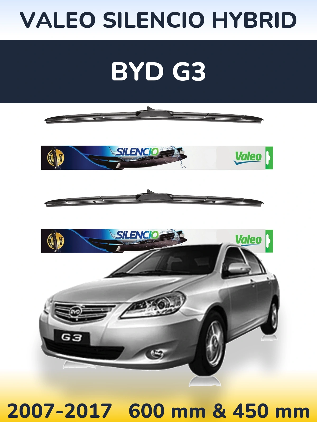 Комплект передніх щіток Valeo Silencio Hybrid 600 & 450 мм для BYD G3 2007-2017