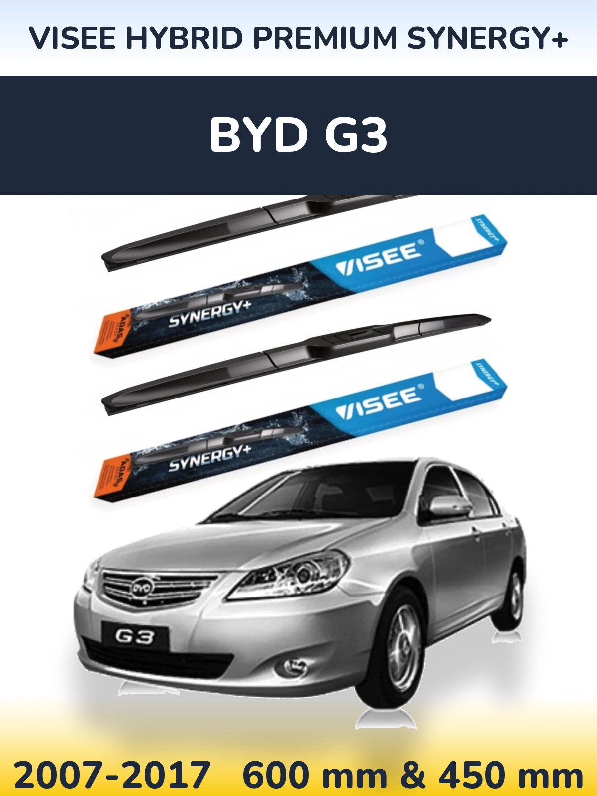 Комплект передніх щіток VISEE HYBRID PREMIUM SYNERGY+ 600 & 450 мм для BYD G3 2007-2017
