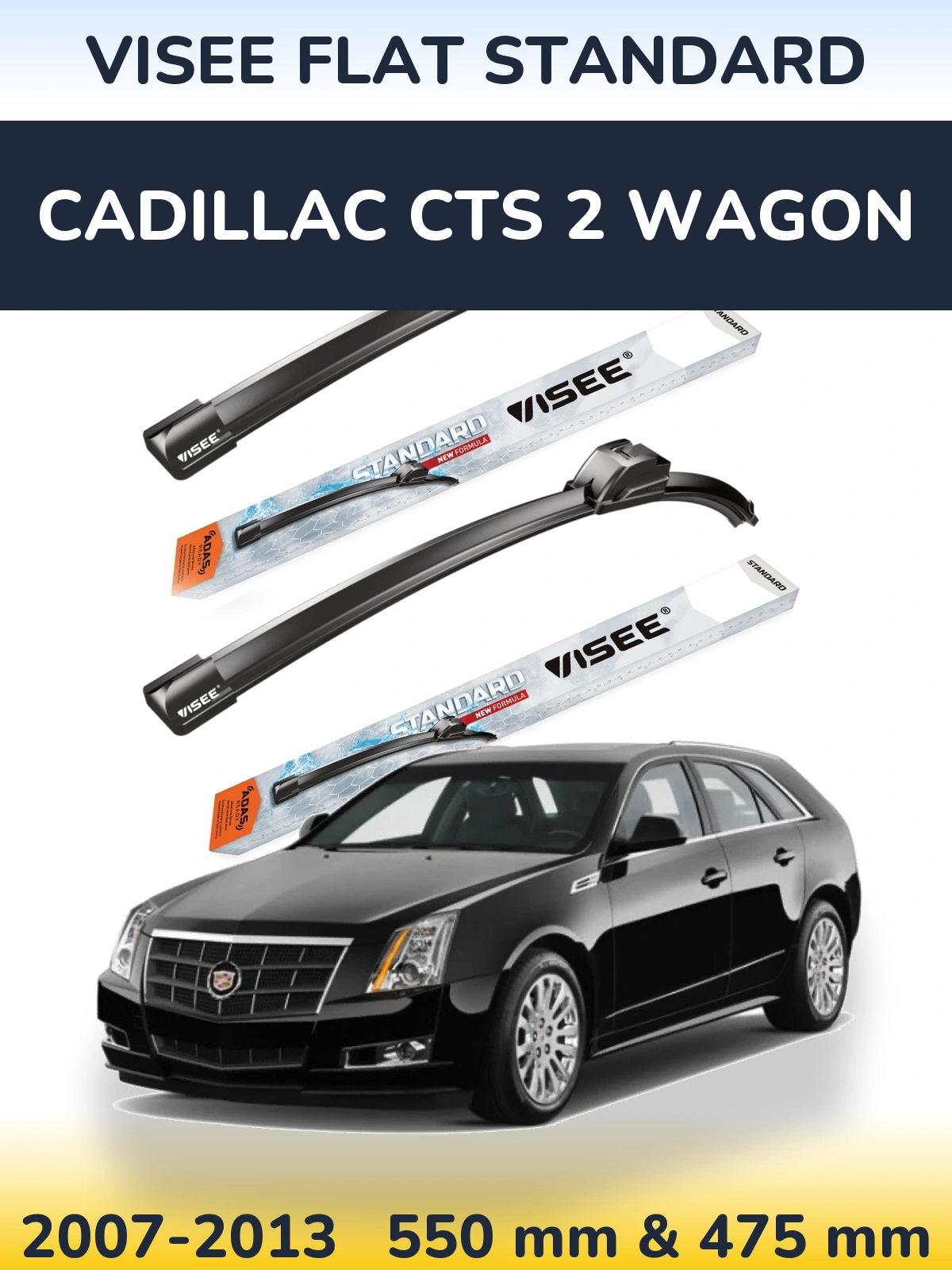 Комплект передніх щіток VISEE FLAT STANDARD 550 & 475 мм для Cadillac CTS 2 Wagon 2007-2013