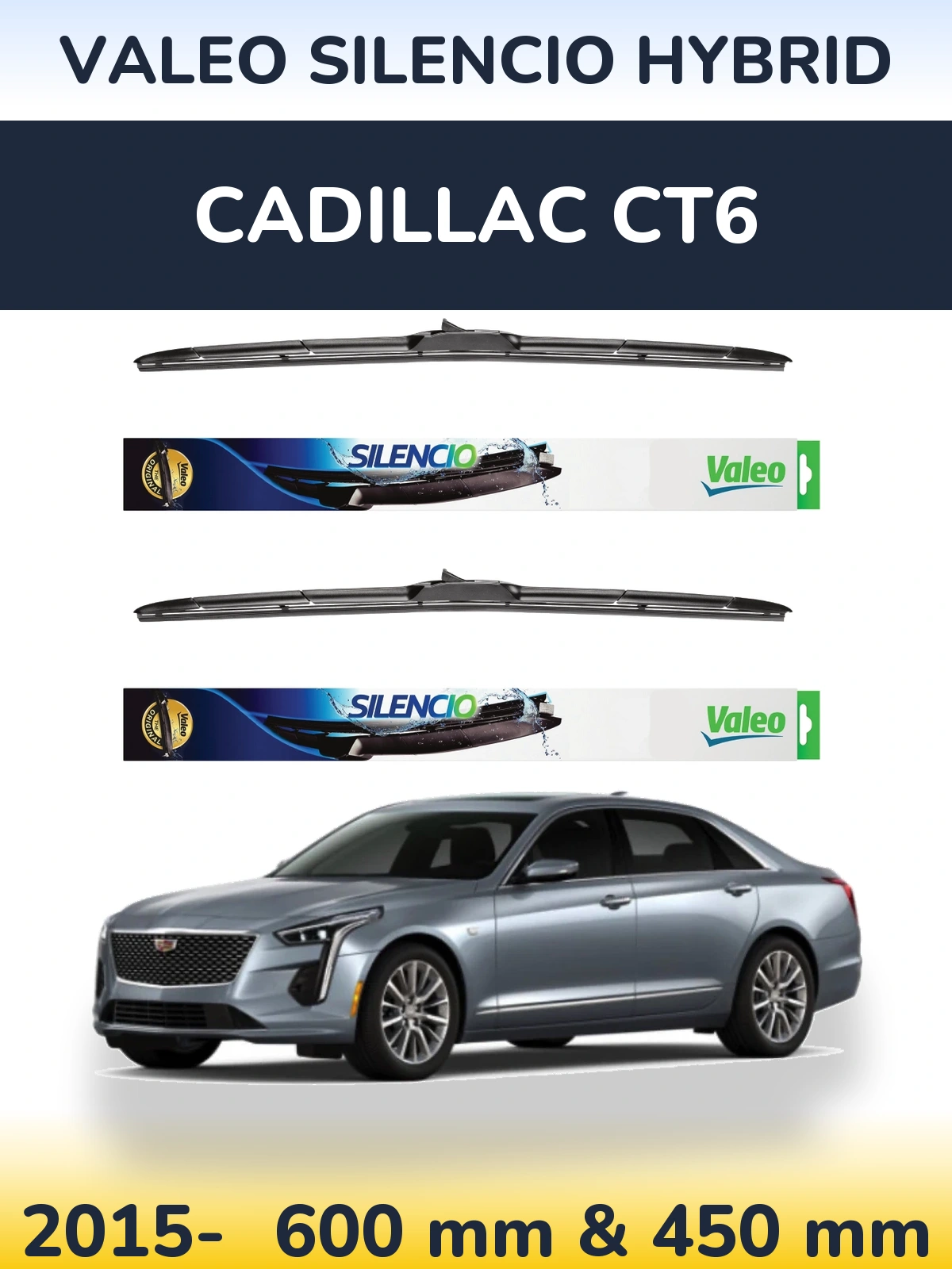Комплект передних дворников Valeo Silencio Hybrid 600 & 450 мм для Cadillac CT6 2015-2026