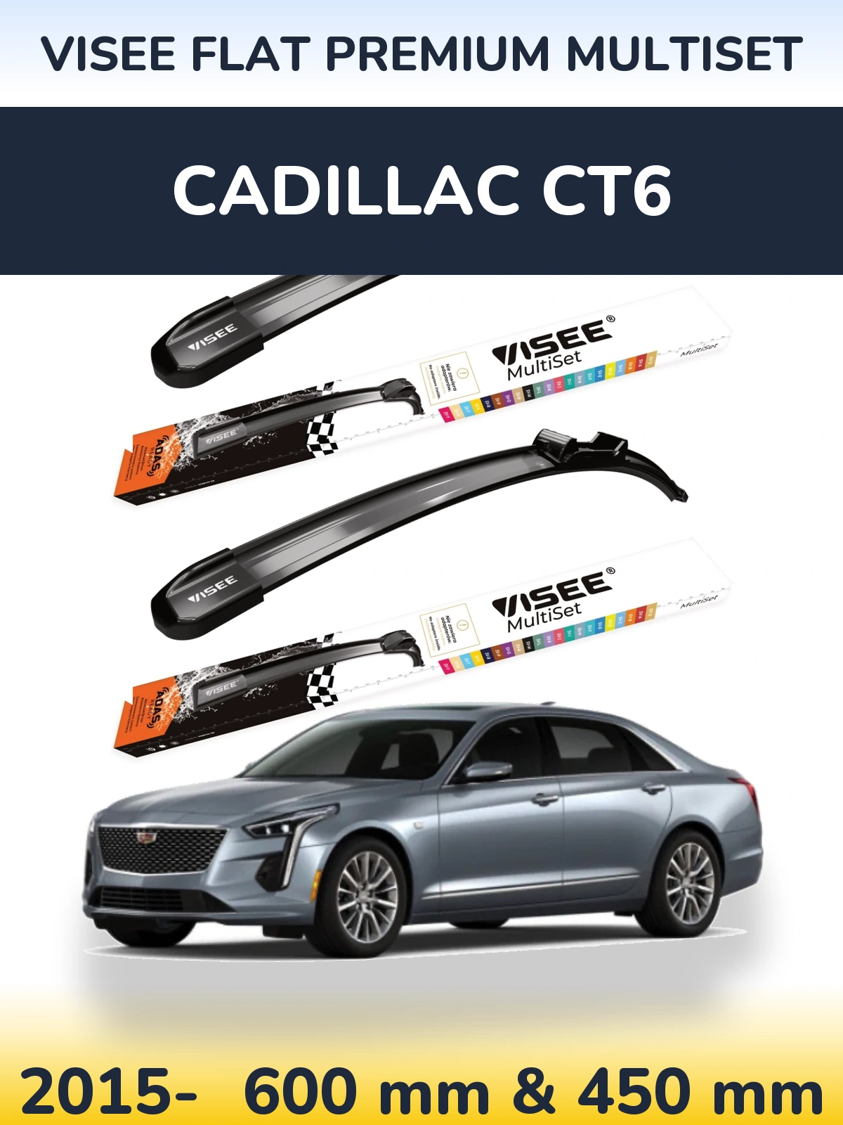 Комплект передних дворников VISEE FLAT PREMIUM MultiSet 600 & 450 мм для Cadillac CT6 2015-2026