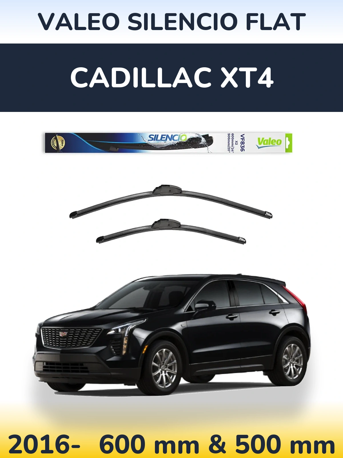 Комплект передних дворников Valeo Silencio Flat 600 & 500 мм для Cadillac XT4 2016-2026