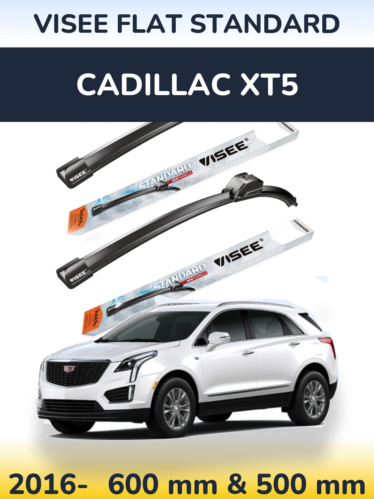 Комплект передніх щіток VISEE FLAT STANDARD 600 & 500 мм для Cadillac XT5 2016-2026