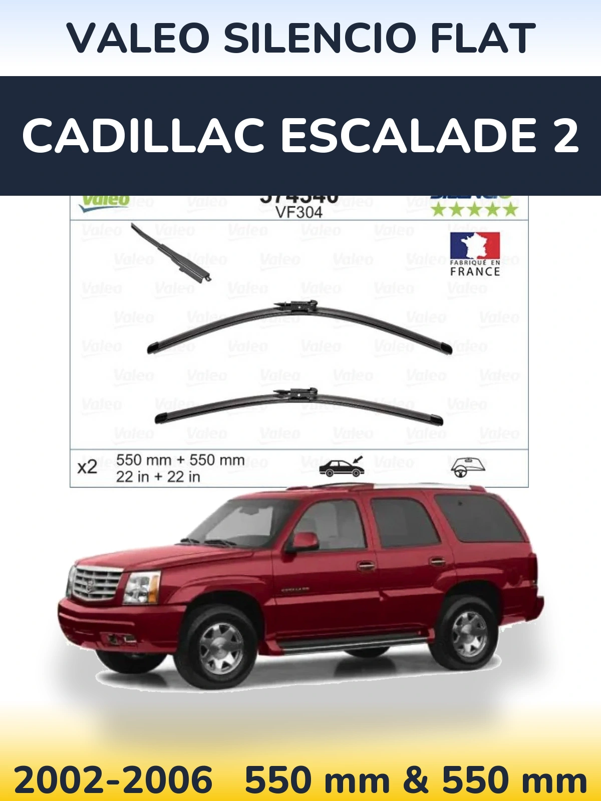 Комплект передніх щіток Valeo Silencio Flat 550 & 550 мм для Cadillac Escalade 2 2002-2006