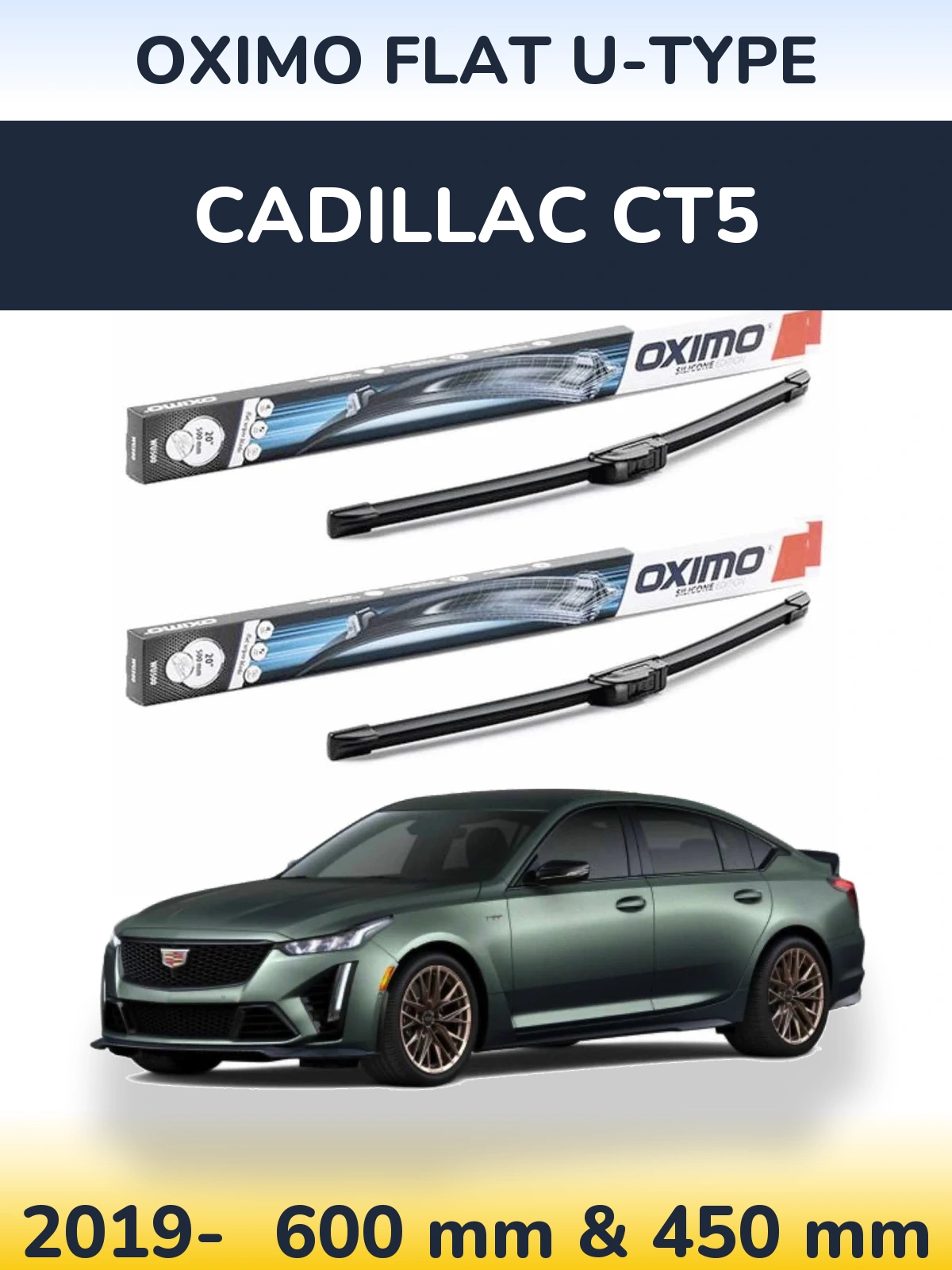 Комплект передніх щіток Oximo Flat U-type 600 & 450 мм для Cadillac CT5 2019-2026
