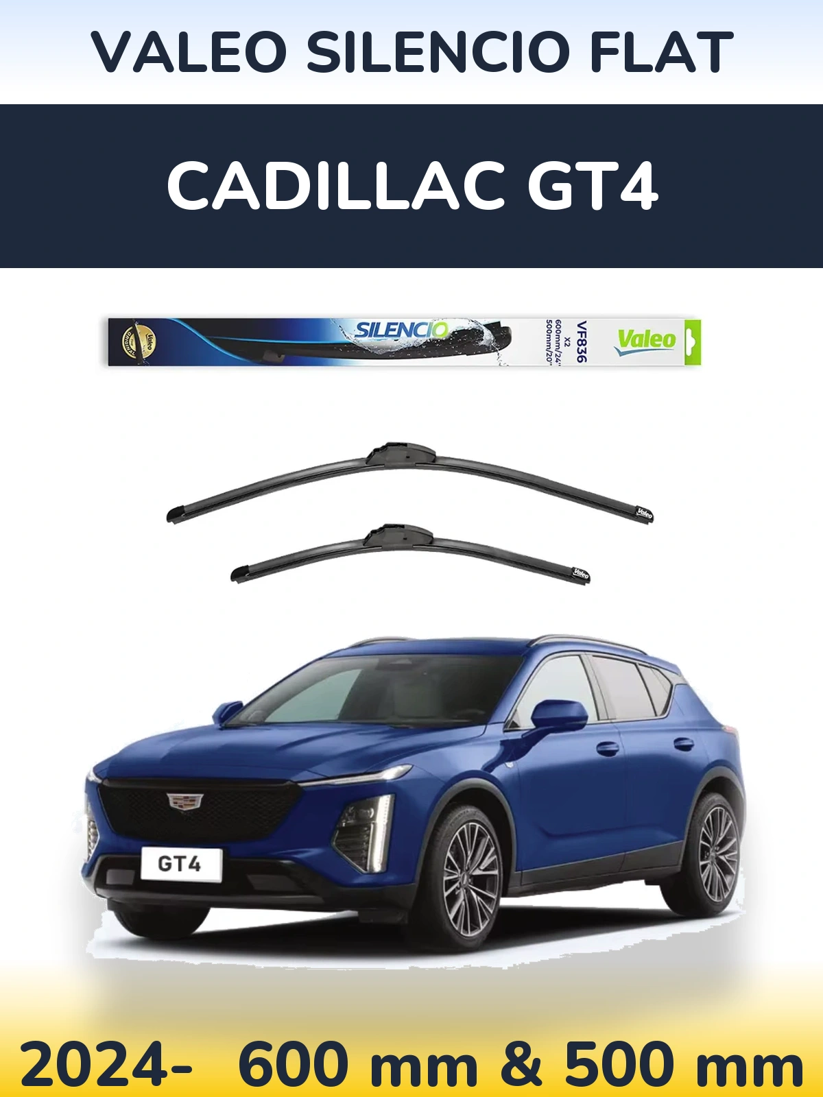 Комплект передніх щіток Valeo Silencio Flat 600 & 500 мм для Cadillac GT4 2024-2026