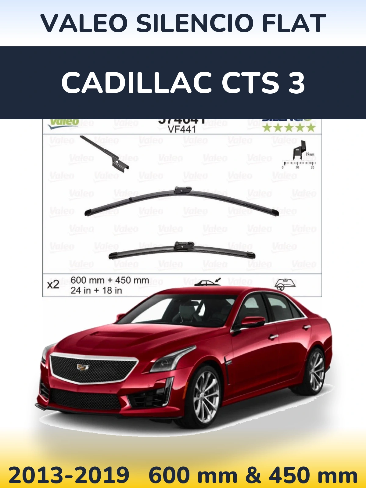 Комплект передніх щіток Valeo Silencio Flat 600 & 450 мм для Cadillac CTS 3 2013-2019