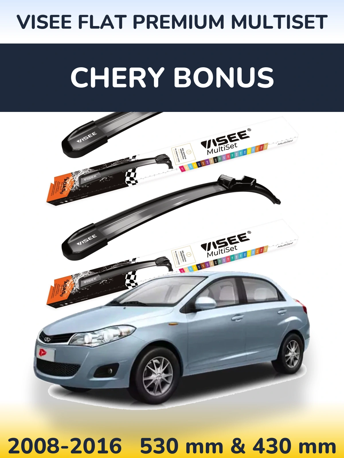 Torkarblad VISEE FLAT PREMIUM MultiSet för Chery Bonus