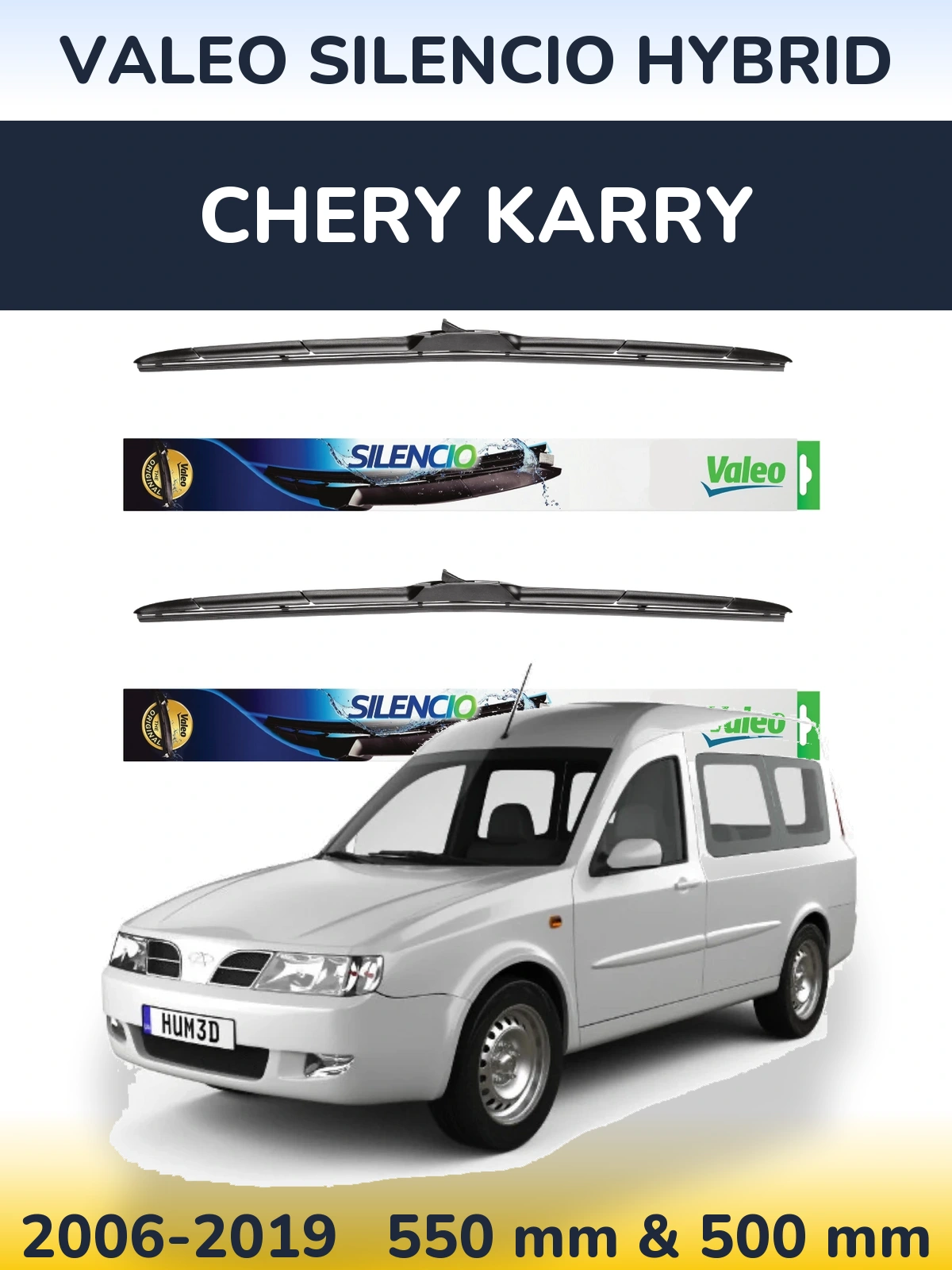 Комплект передніх щіток Valeo Silencio Hybrid 550 & 500 мм для Chery Karry 2006-2019