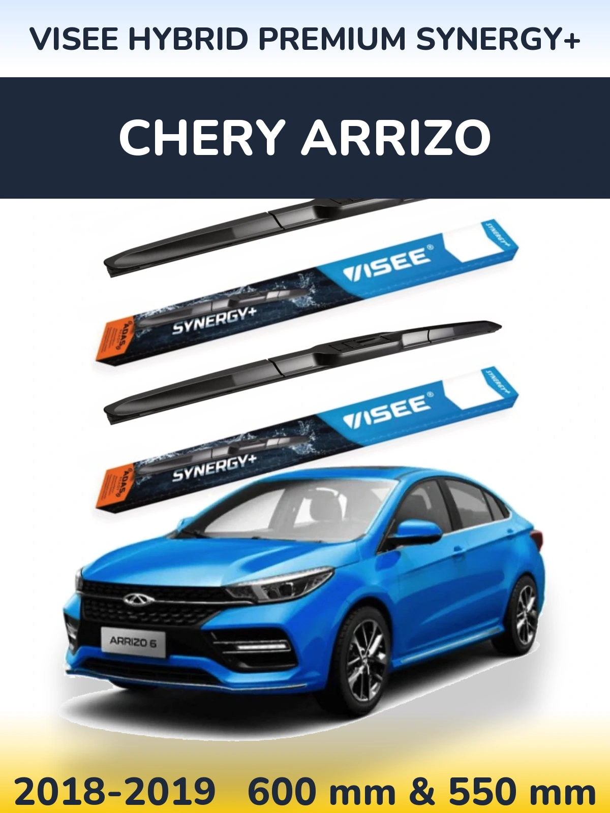 Front wiper blade set VISEE HYBRID PREMIUM SYNERGY+ 600 & 550 mm for Chery Arrizo 2018-2019