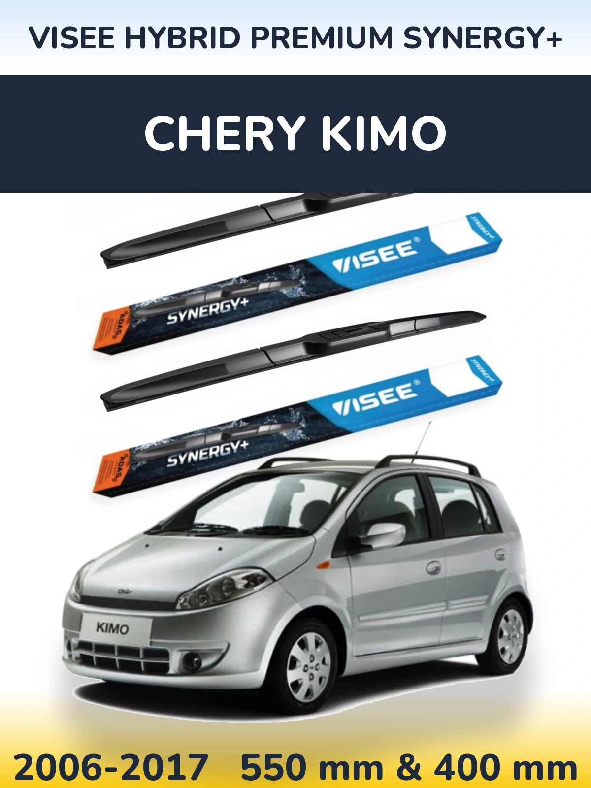 Front wiper blade set VISEE HYBRID PREMIUM SYNERGY+ 550 & 400 mm for Chery Kimo 2006-2017