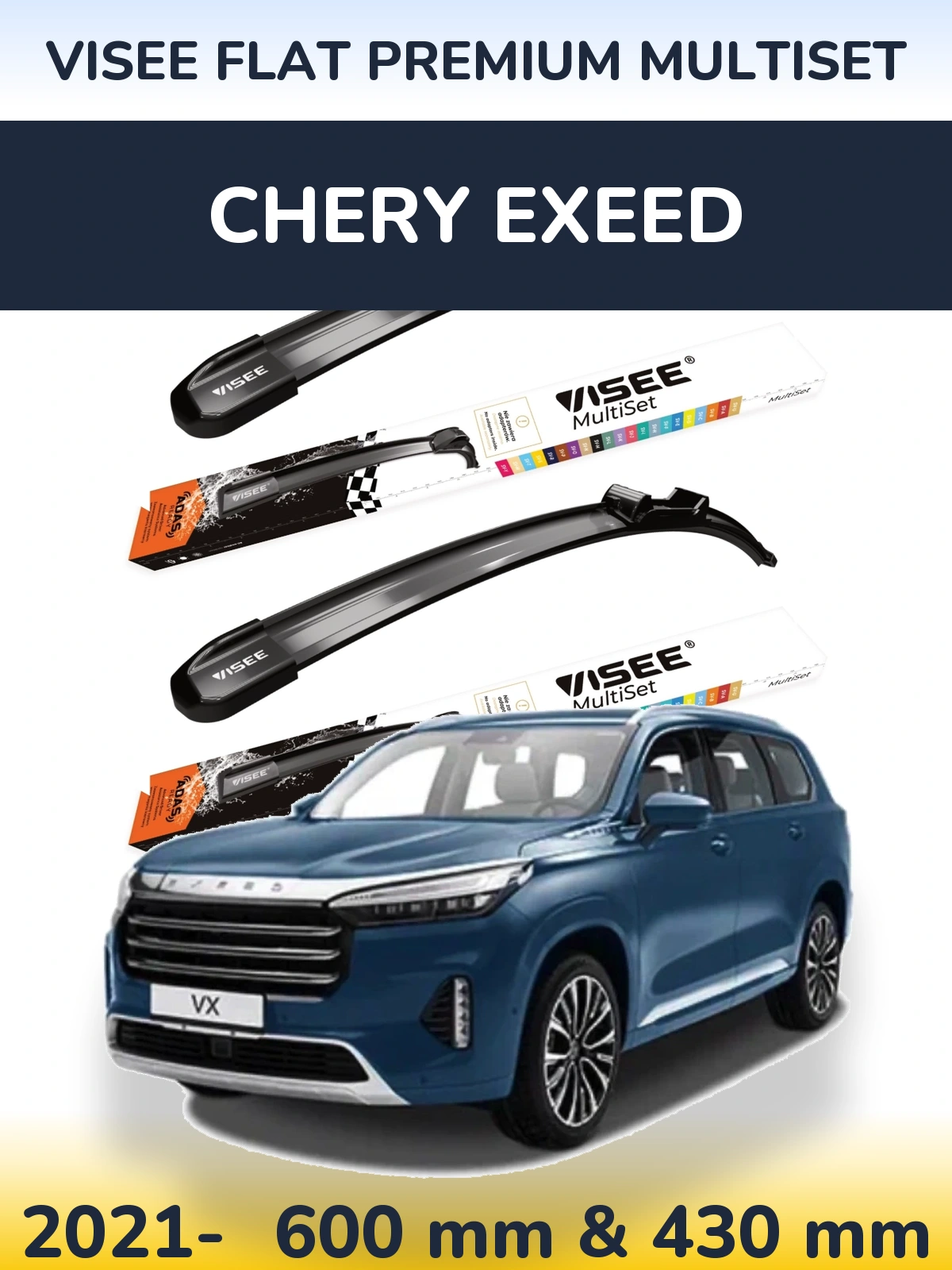 Torkarblad VISEE FLAT PREMIUM MultiSet för Chery Exeed