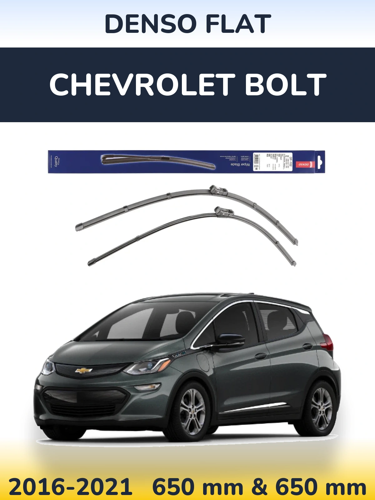 Front wiper blade set Denso Flat 650 & 650 mm for Chevrolet Bolt 2016-2021