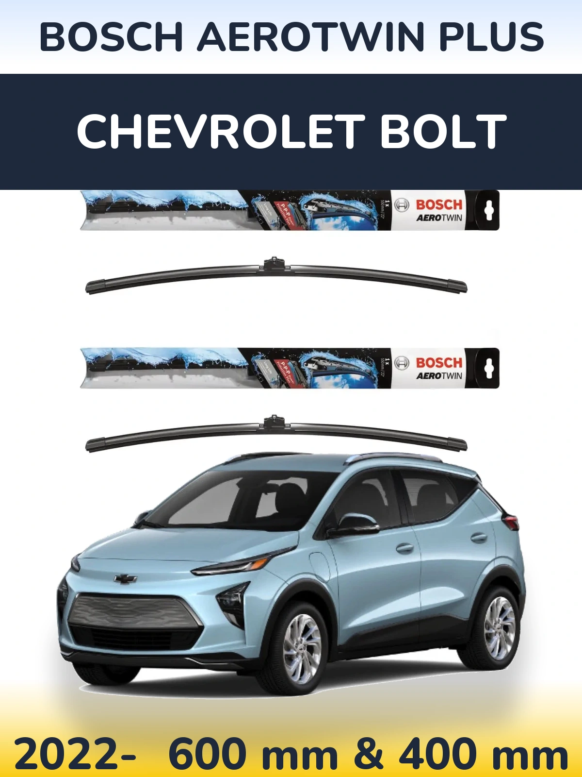 Комплект передних дворников BOSCH AeroTwin Plus 600 & 400 мм для Chevrolet Bolt 2022-2026