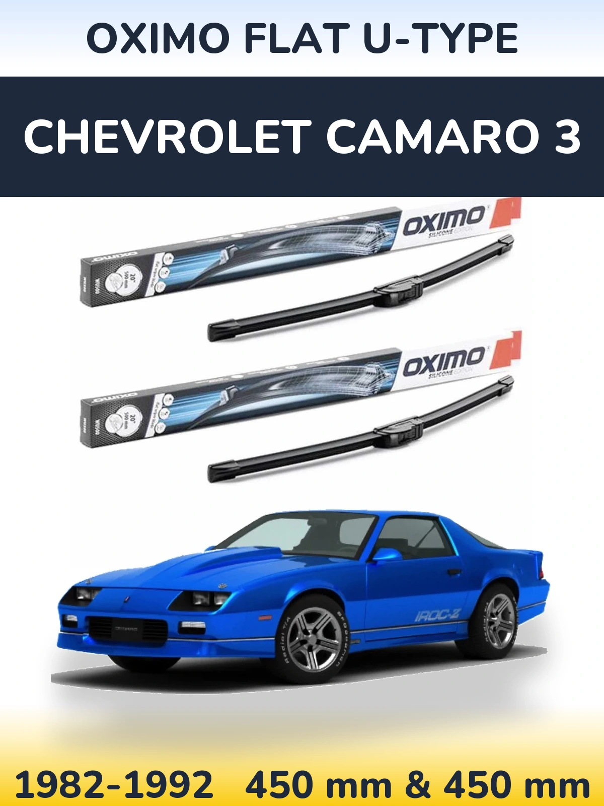 Комплект передних дворников Oximo Flat U-type 450 & 450 мм для Chevrolet Camaro 3 1982-1992