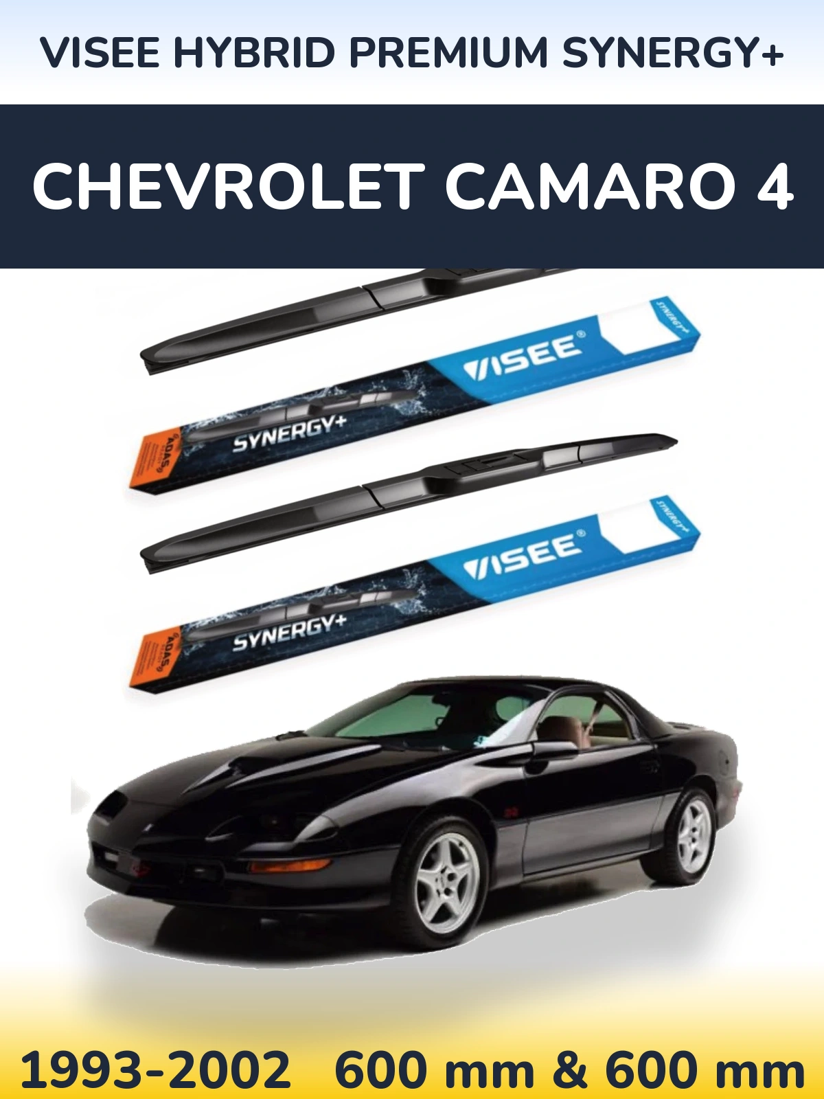 Front wiper blade set VISEE HYBRID PREMIUM SYNERGY+ 600 & 600 mm for Chevrolet Camaro 4 1993-2002