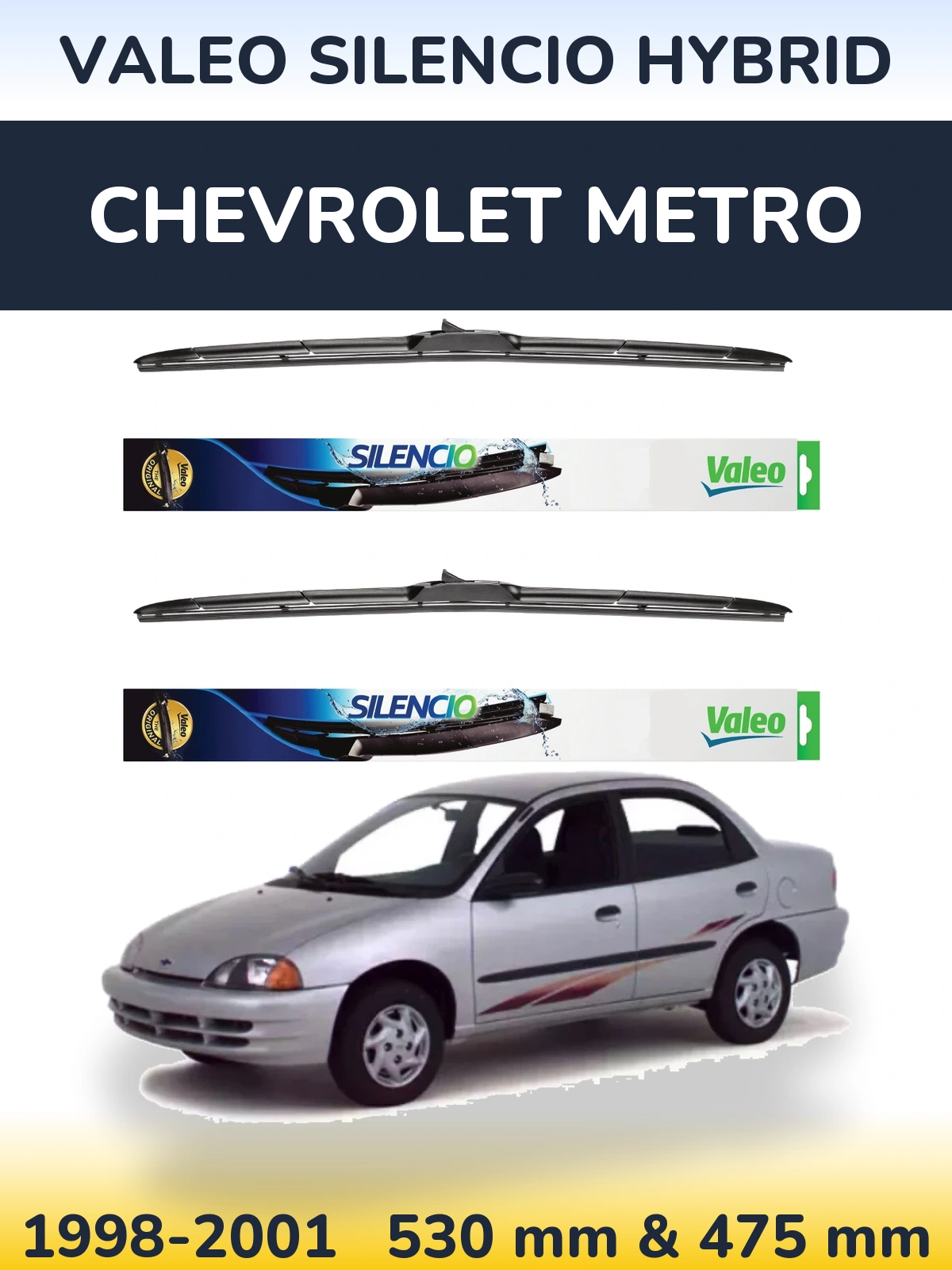 Комплект передних дворников Valeo Silencio Hybrid 530 & 475 мм для Chevrolet Metro 1998-2001