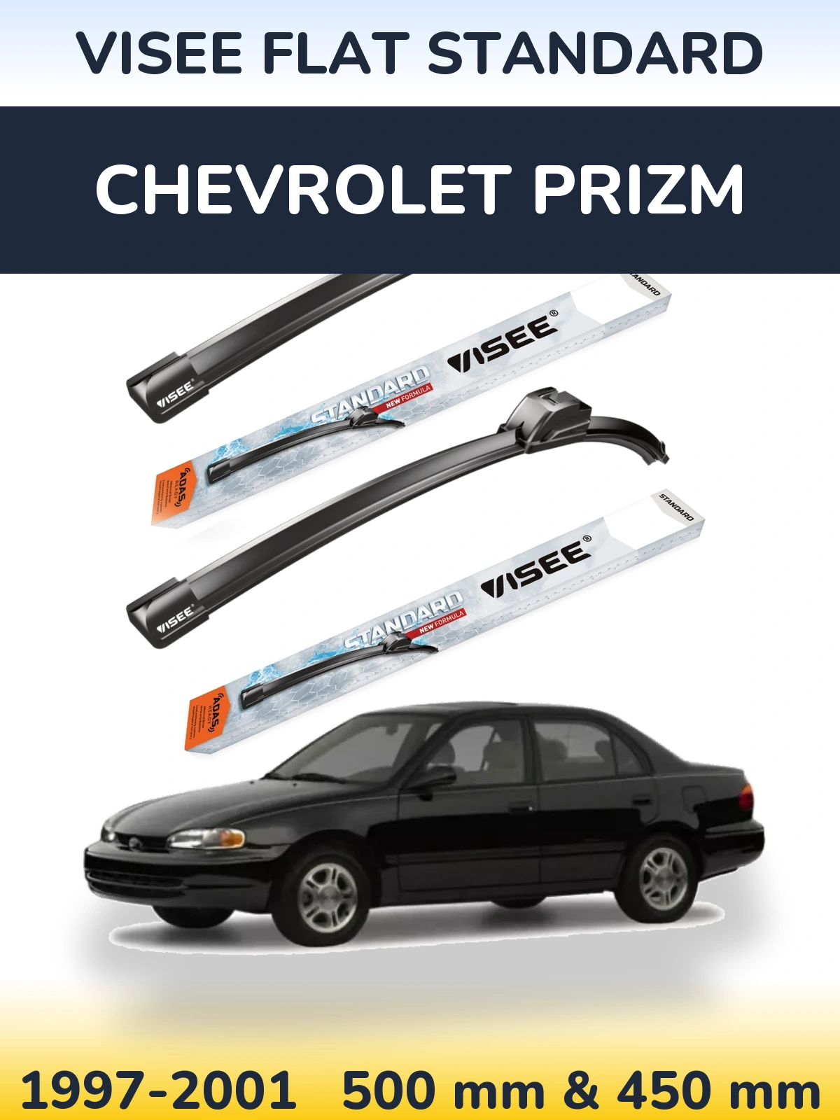 Комплект передних дворников VISEE FLAT STANDARD 500 & 450 мм для Chevrolet Prizm 1997-2001