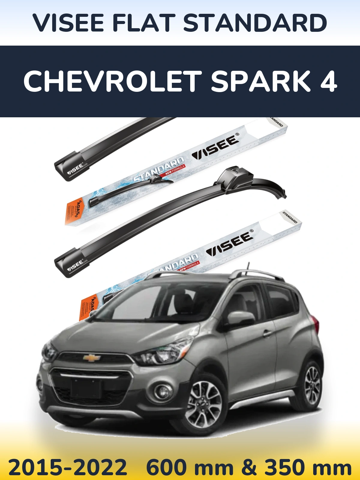 Front wiper blade set VISEE FLAT STANDARD 600 & 350 mm for Chevrolet Spark 4 2015-2022
