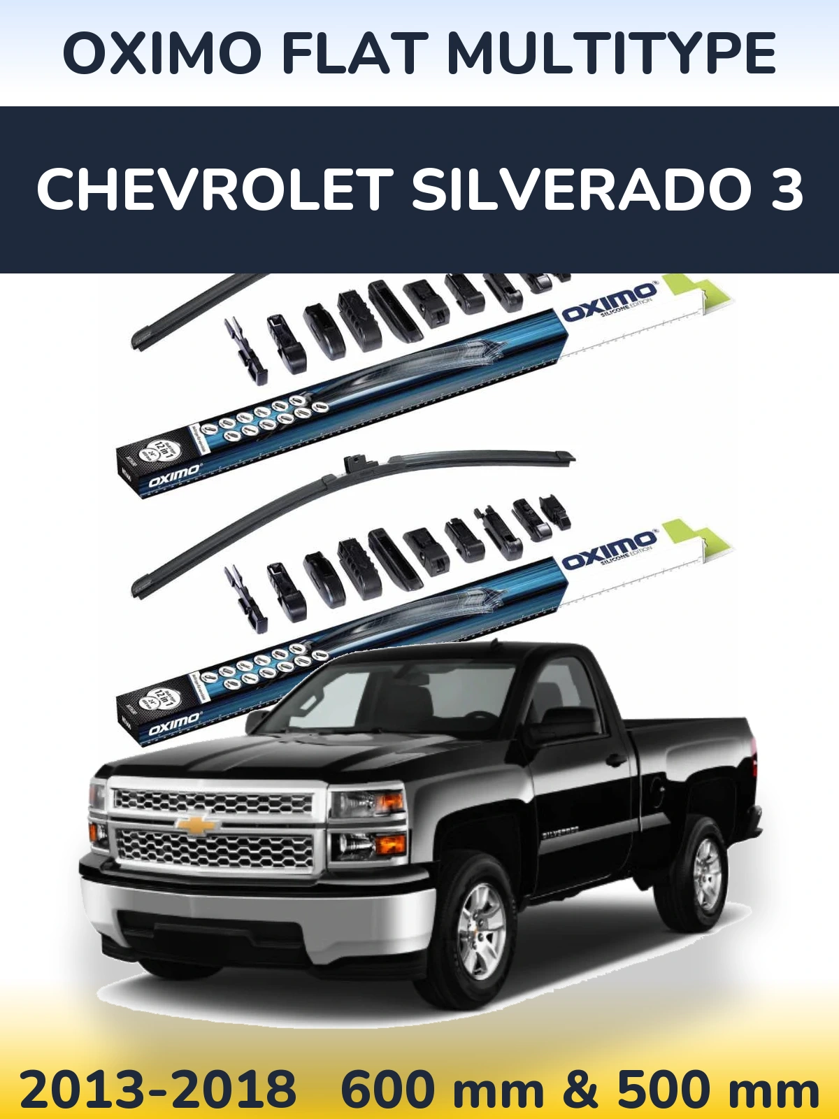Комплект передних дворников Oximo Flat MultiТипe 600 & 500 мм для Chevrolet Silverado 3 2013-2018